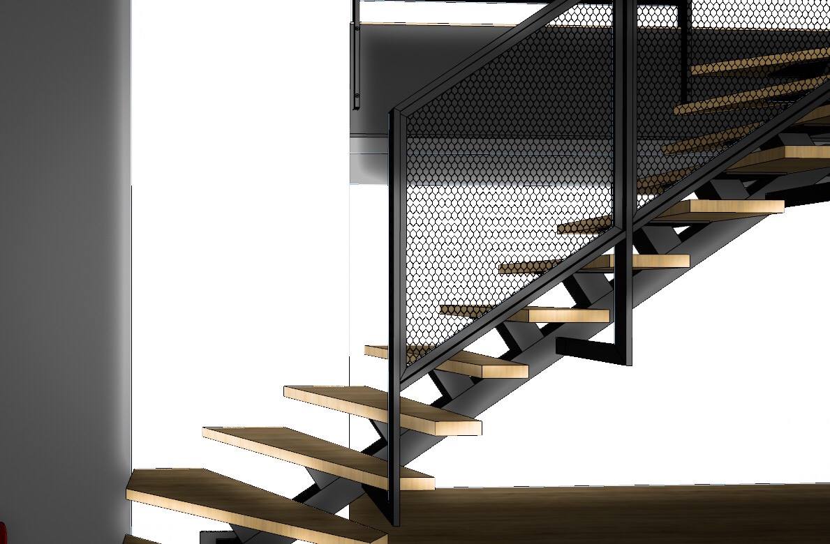 Projekt-metalowych-schodów-z-balustradą-z siatki